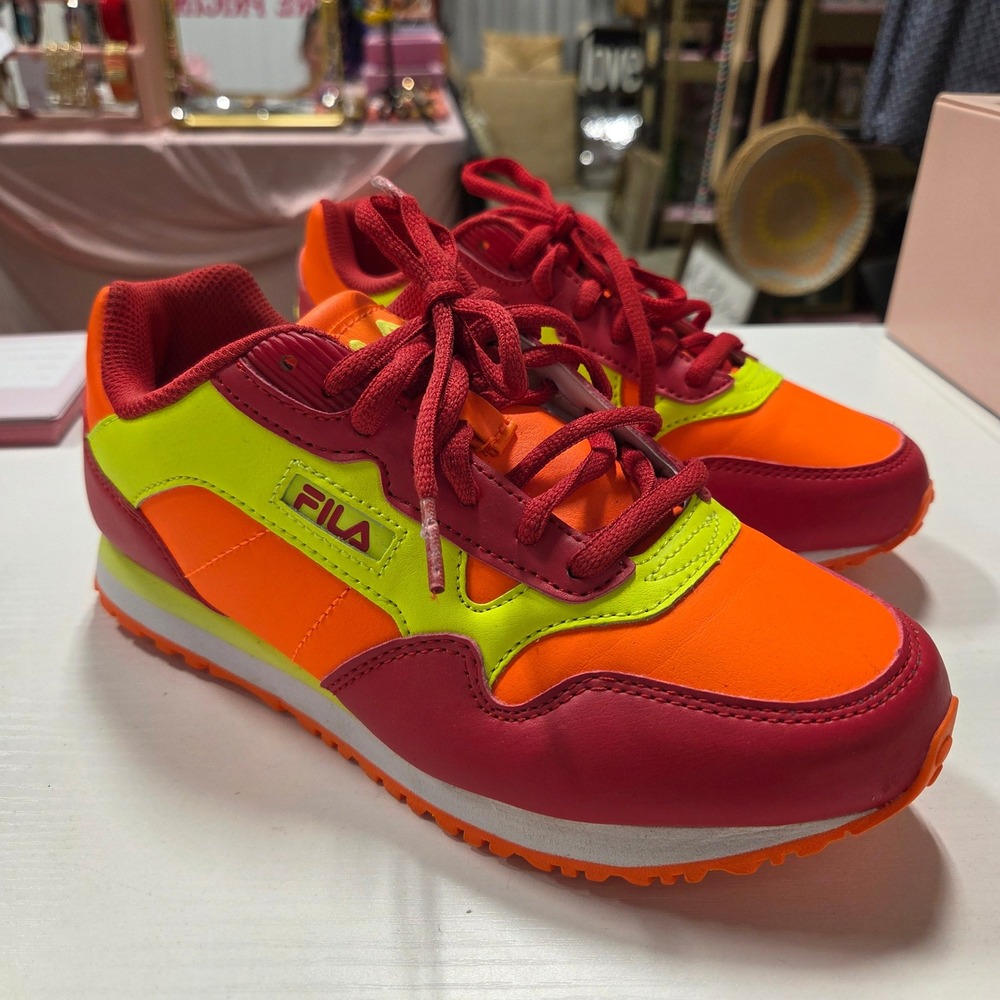 Fila Womens Orange Red Neon Yellow Colorblock Sneakers Size 6.5